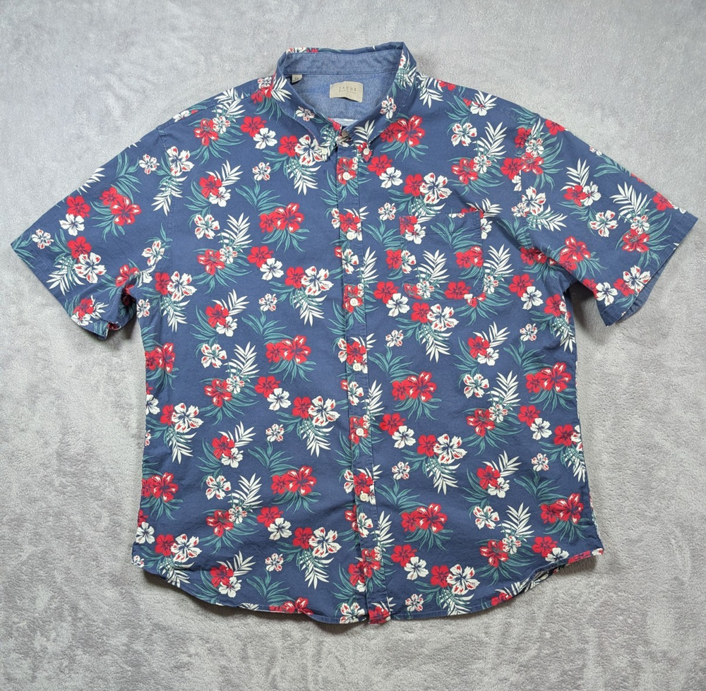 Jachs Hawaiian Button Up Shirt Mens XXL Blue Floral Hawaii Vacation Resort